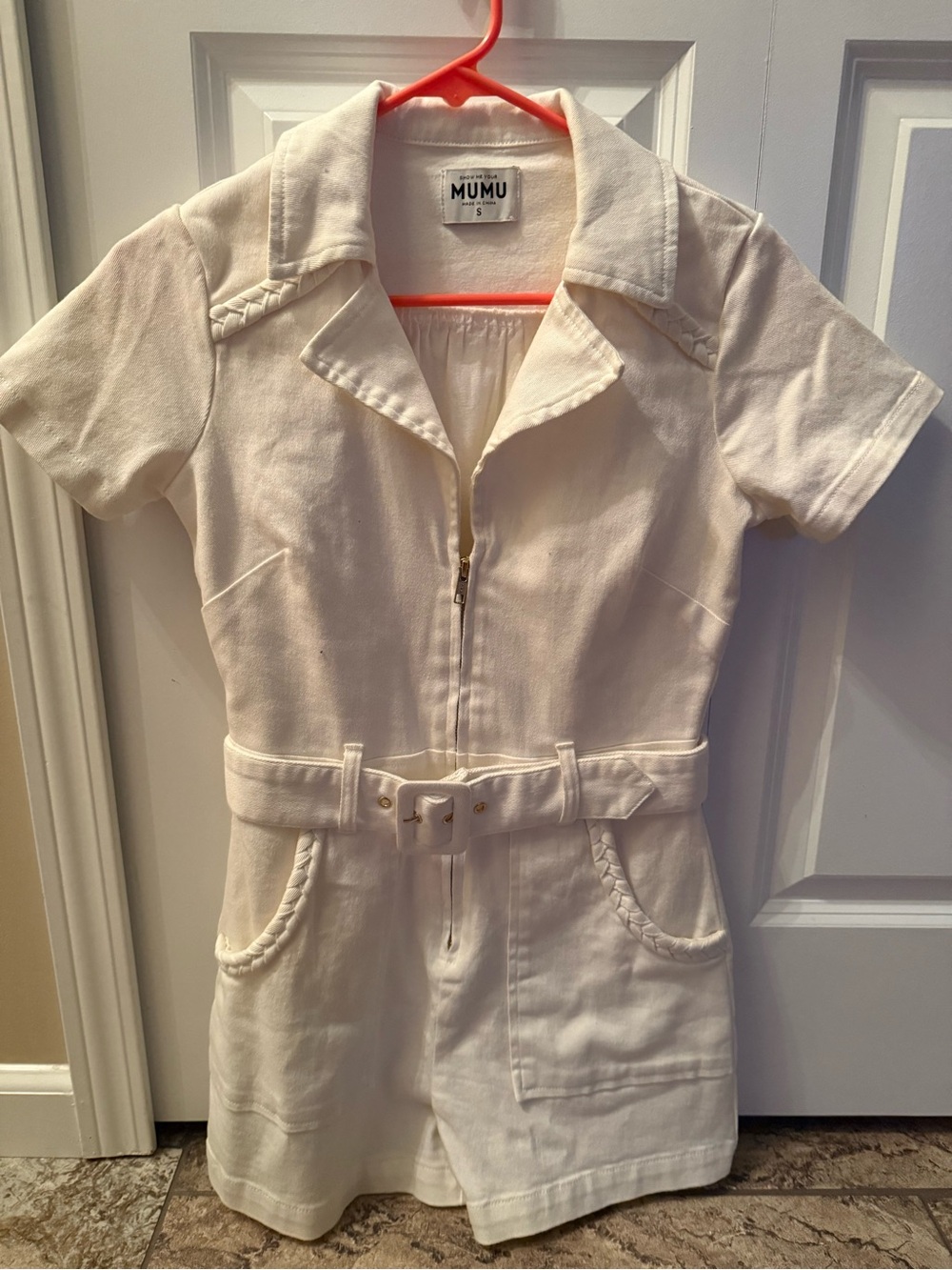 Show Me Your MuMu White Zip-Front Belted Short Sleeve Romper